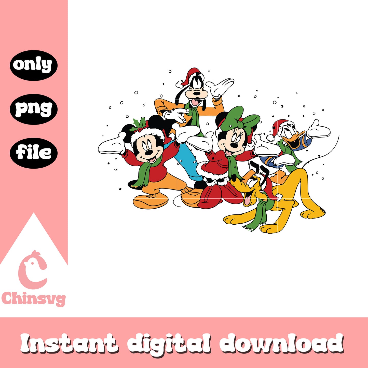 Mickey friends christmas snow design png, Mickey and friends png