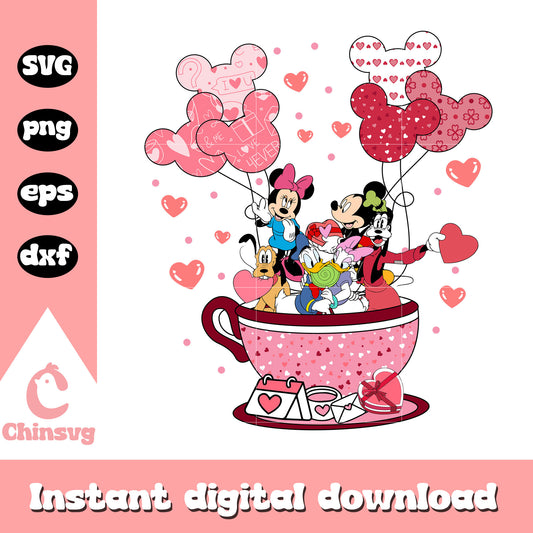 Mickey friends coffee cup balloon valentine svg, disney valentine svg