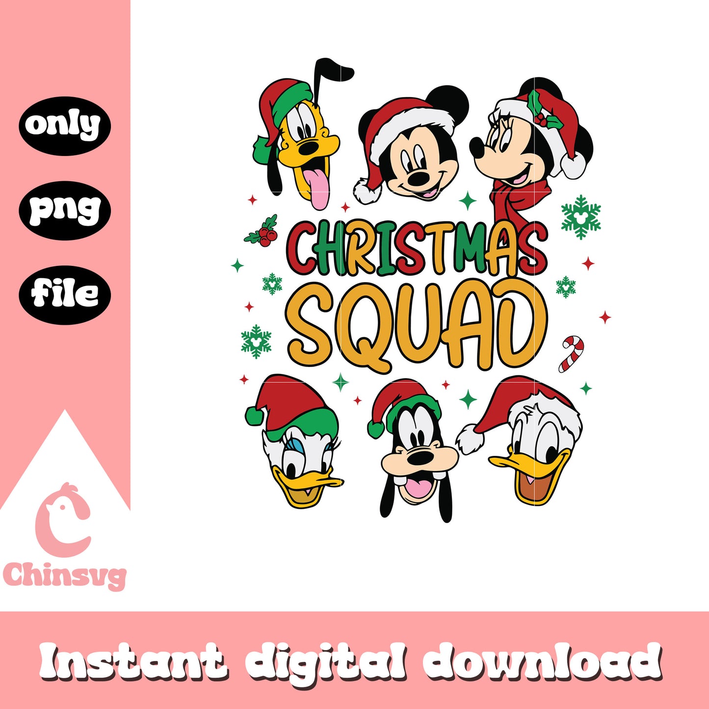 Mickey friends head christmas squad design png, mickey friends png