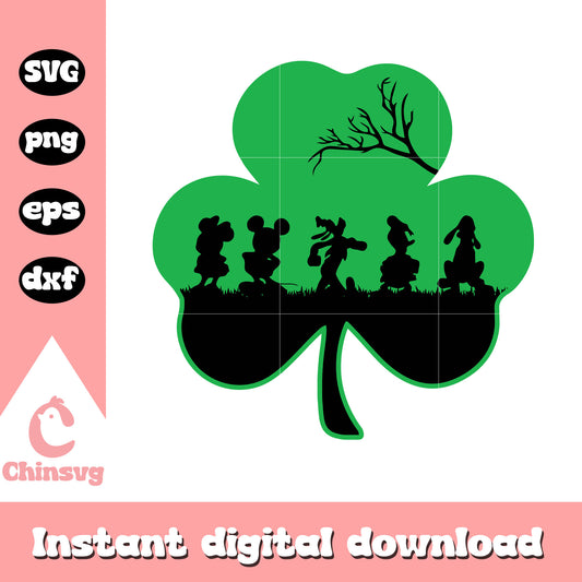 Mickey friends shadow clover svg, mickey and friends svg, st patrick's day svg