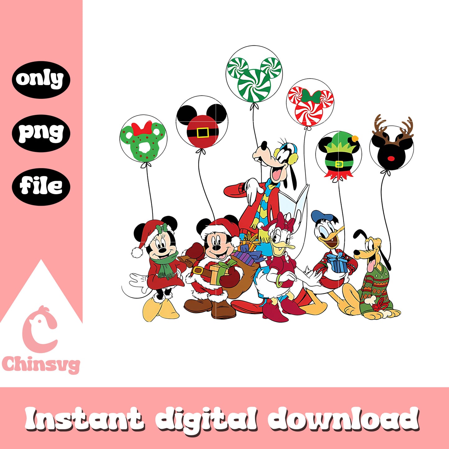 Mickey friends with balloon christmas png, mickey and friends christmas png