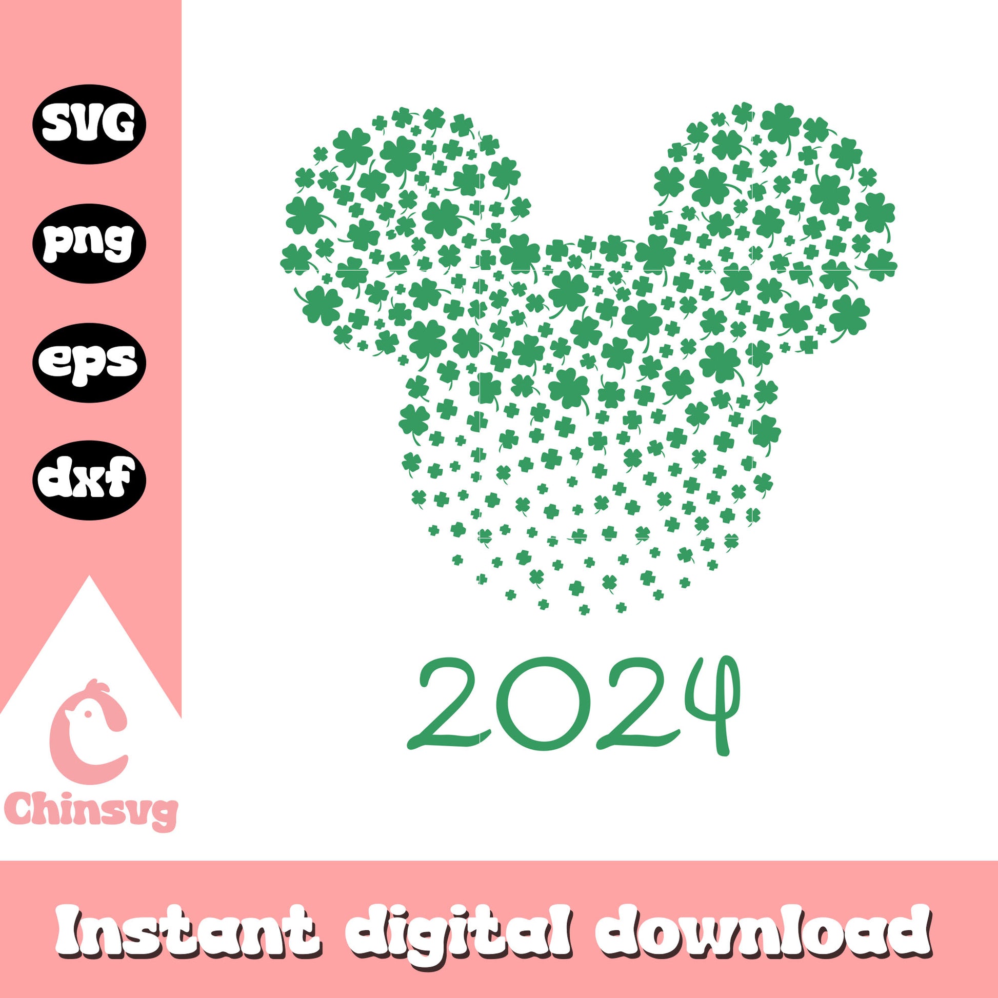 Mickey head clover 2024 svg, st patrick's day svg, mickey mouse svg