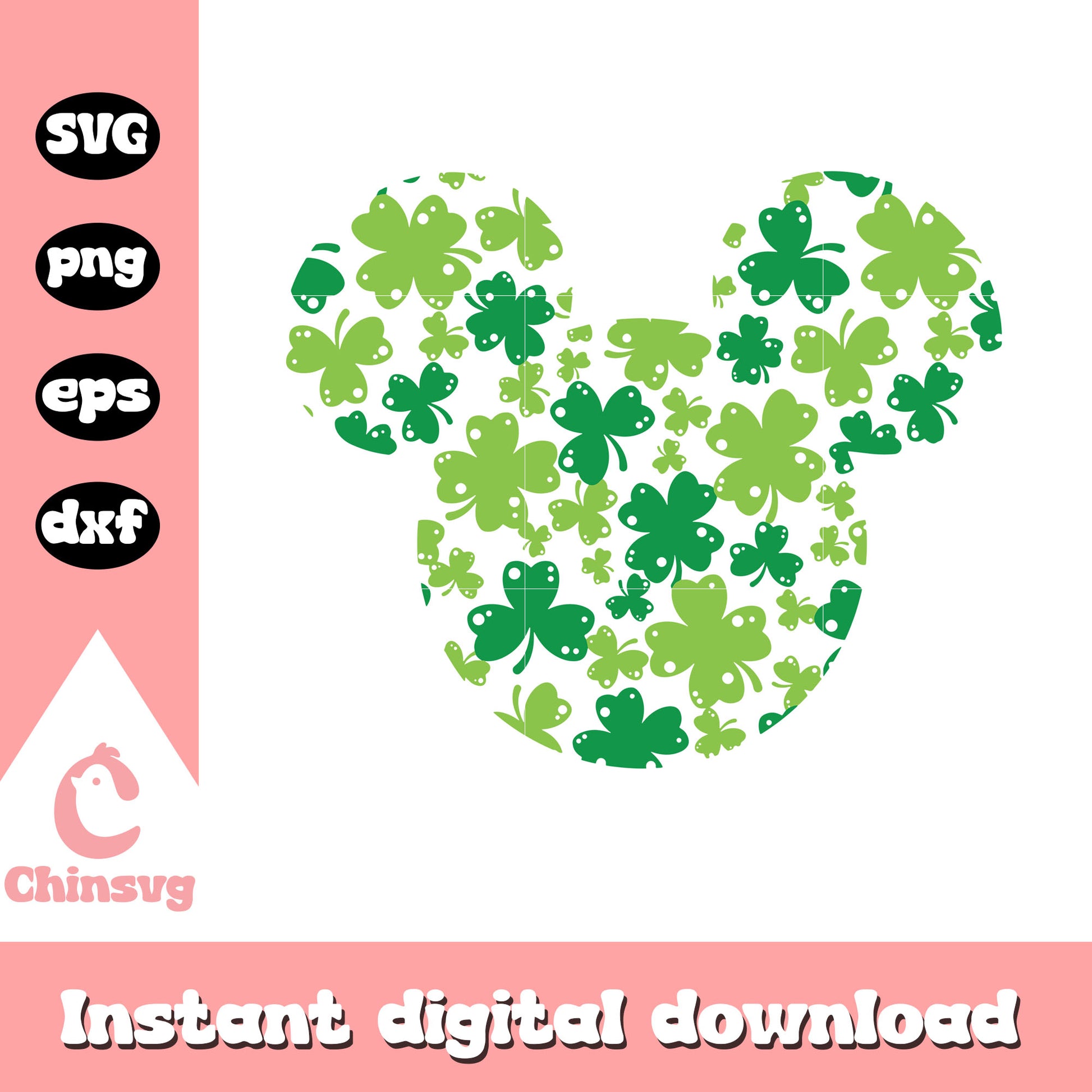 Mickey head clover design svg, mickey head svg, st patrick's day svg