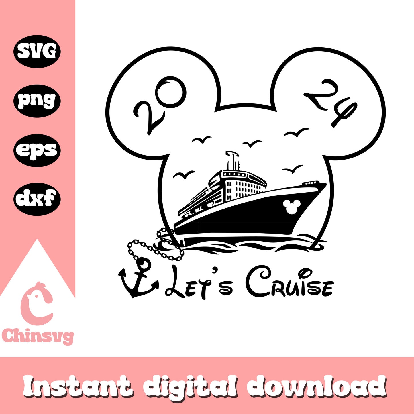 Mickey head let's cruise 2024 svg, Mickey head svg, disney cruise svg