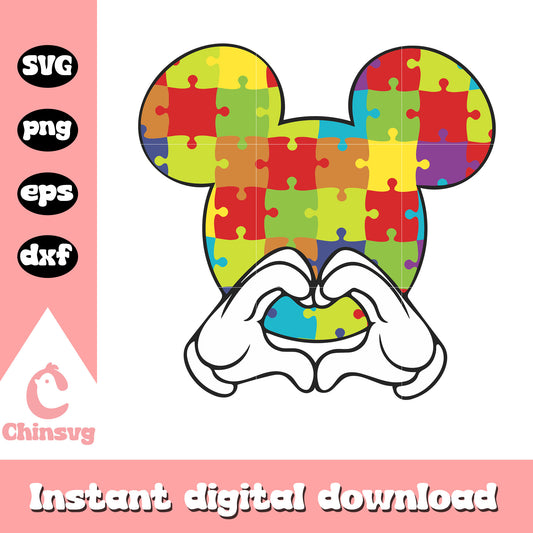 Mickey head puzzle piece svg, autism awareness svg, mickey svg