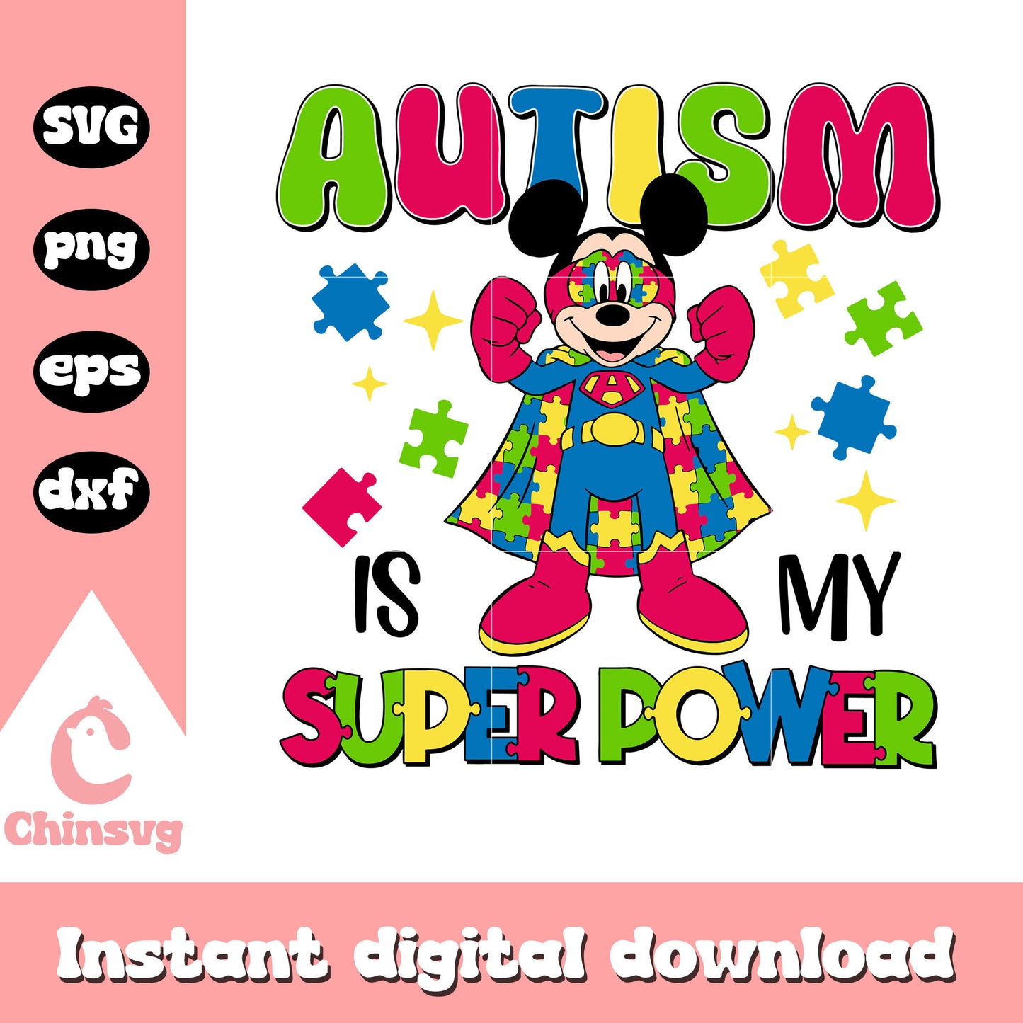 Mickey hero autism is my supper power svg, autism awareness svg