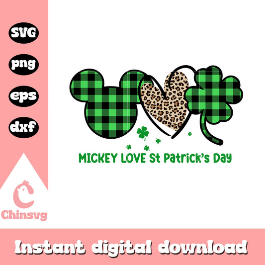 Mickey love st patrick's day svg, mickey head svg, st patrick's day svg