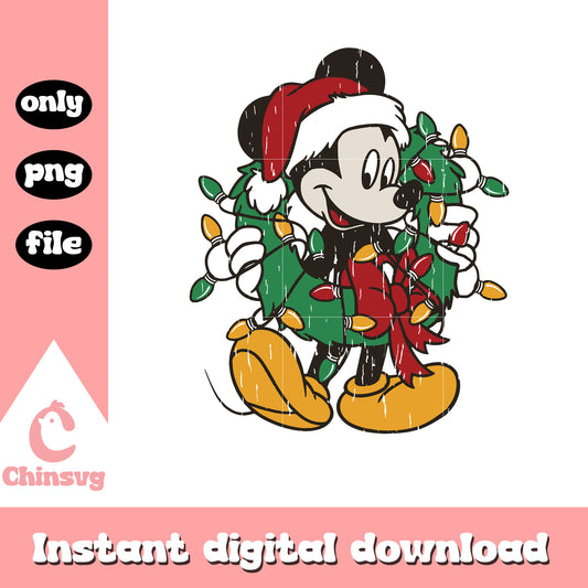 Mickey minnie wreath christmas lights png, mickey christmas png