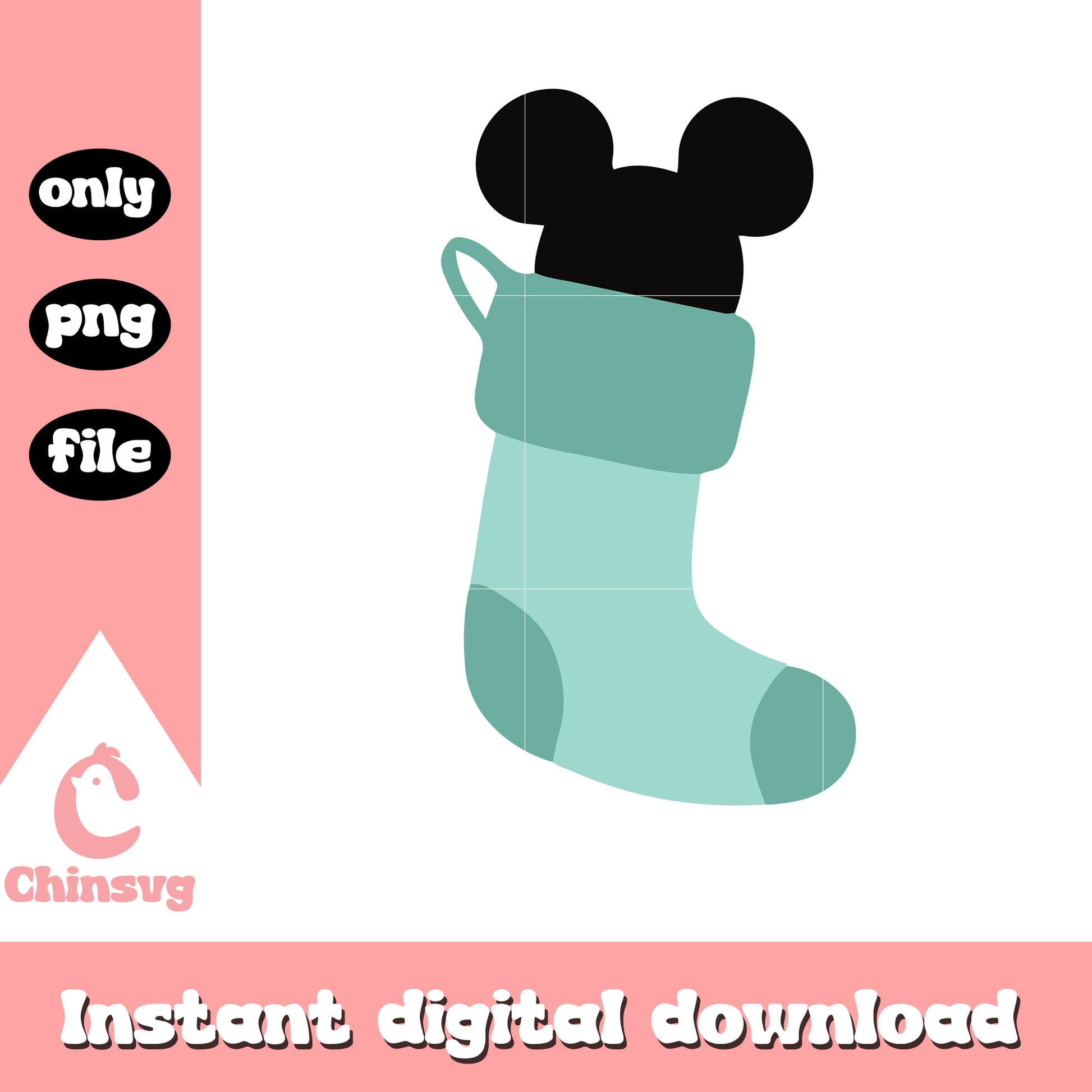 Mickey mouse ears christmas sock design png, mickey ears christmas png