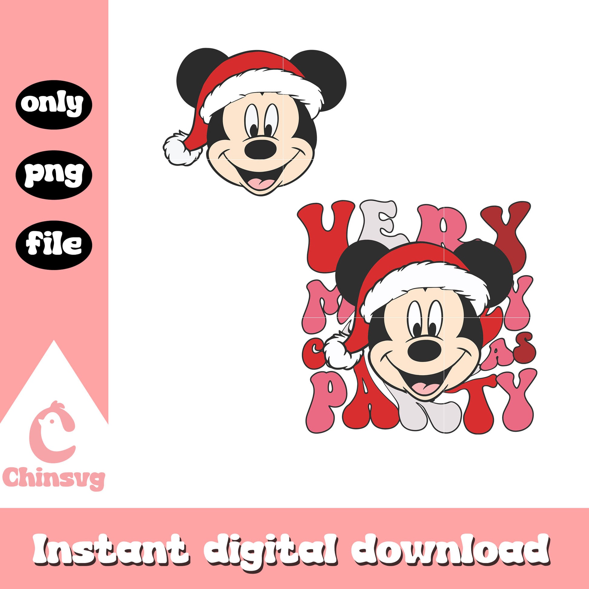 Mickey mouse face santa hat logo png, mickey mouse christmas png