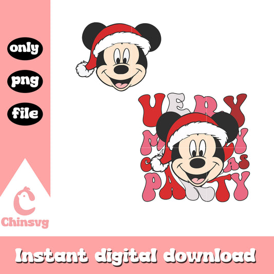 Mickey mouse face santa hat logo png, mickey mouse christmas png