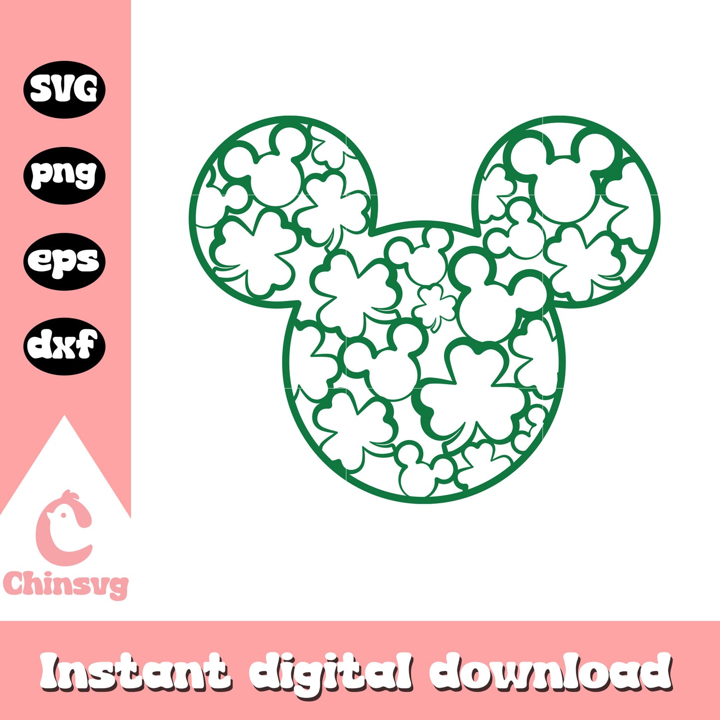 Mickey mouse head clover patrick's day svg, st patrick's day svg