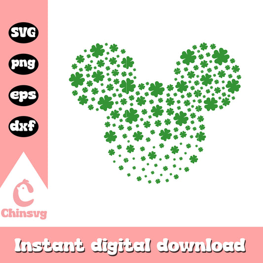 Mickey mouse head clover svg, mickey head svg, st patrick's day svg