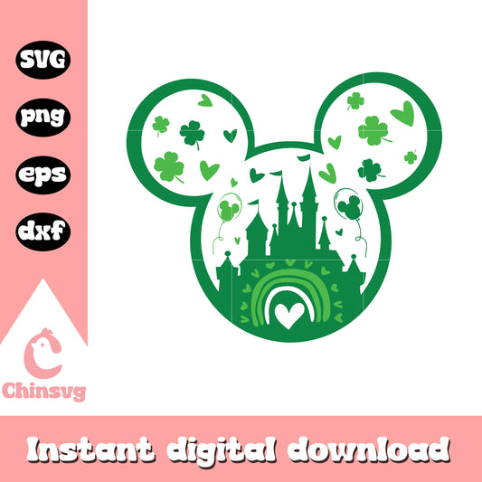 Mickey mouse head patrick's day svg, mickey mouse face, disney castle svg