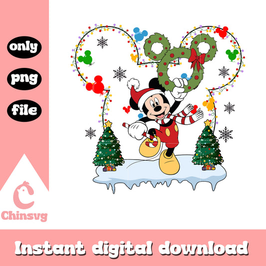 Mickey mouse holding wreath christmas png, mickey mouse christmas png