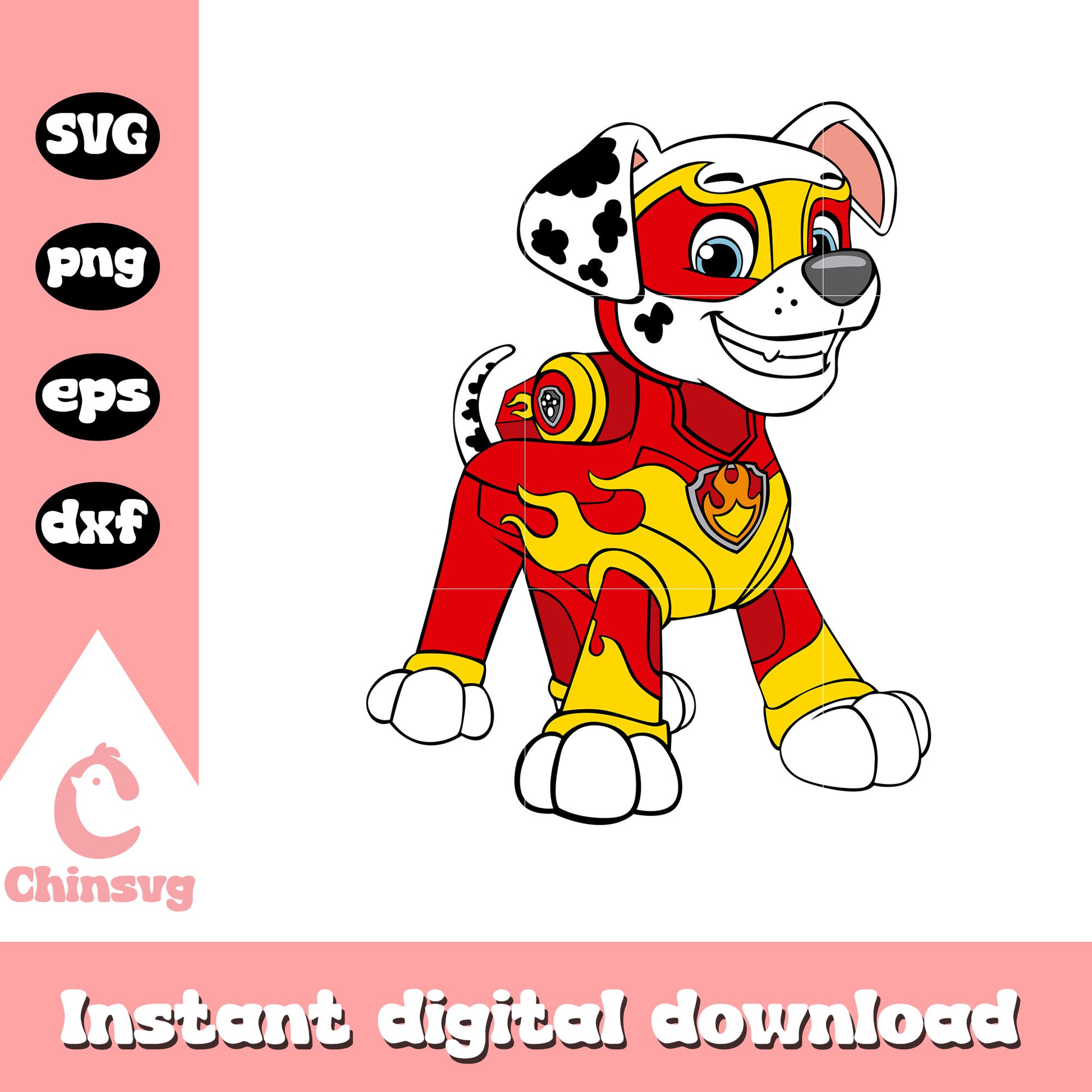 Mighty pups marshall character svg, paw patrol svg, firedog png