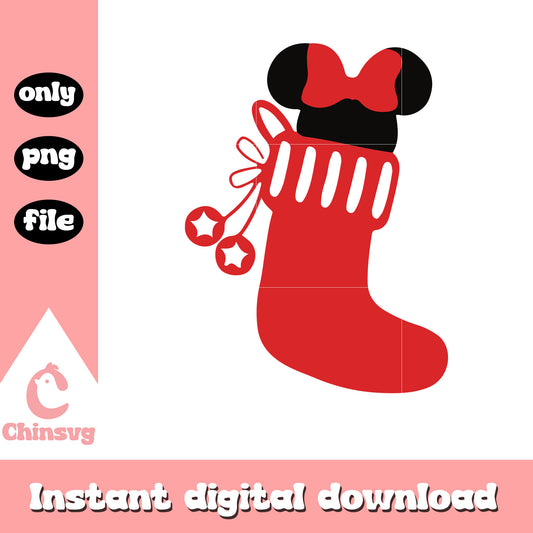 Minnie ears christmas sock design png, minnie ears christmas png