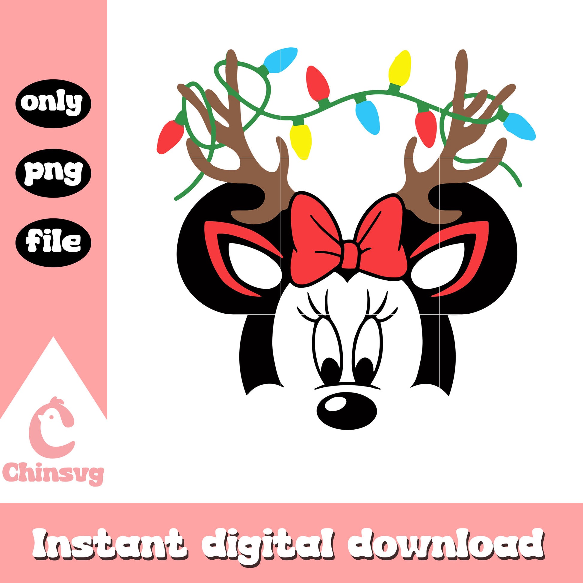 Minnie ears reindeer christmas lights png, minnie christmas ears​ png