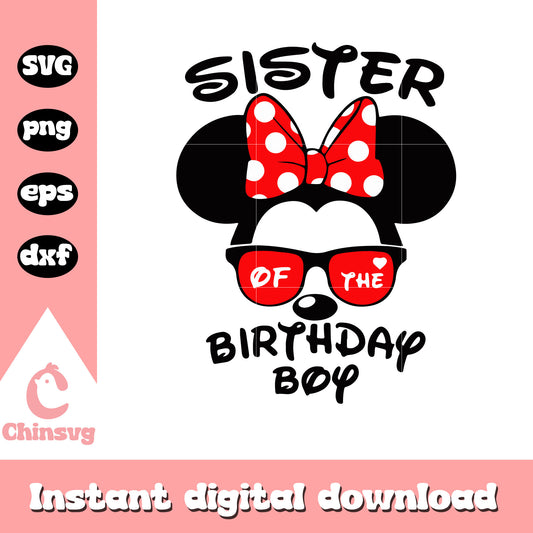 Minnie face sister of the birthday boy svg, minnie mouse birthday svg