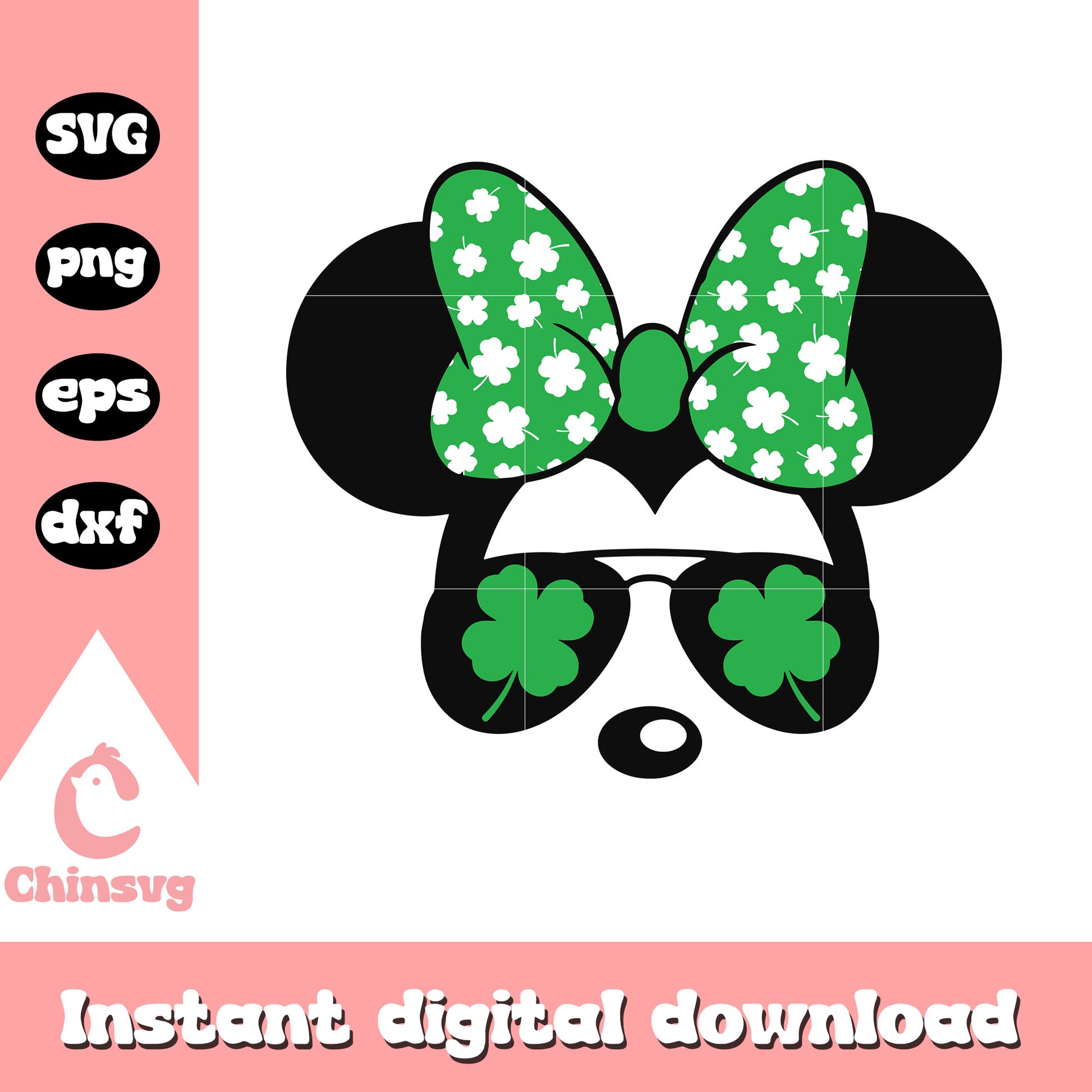 Minnie face sofia design svg, minnie mouse face, st patrick's day svg