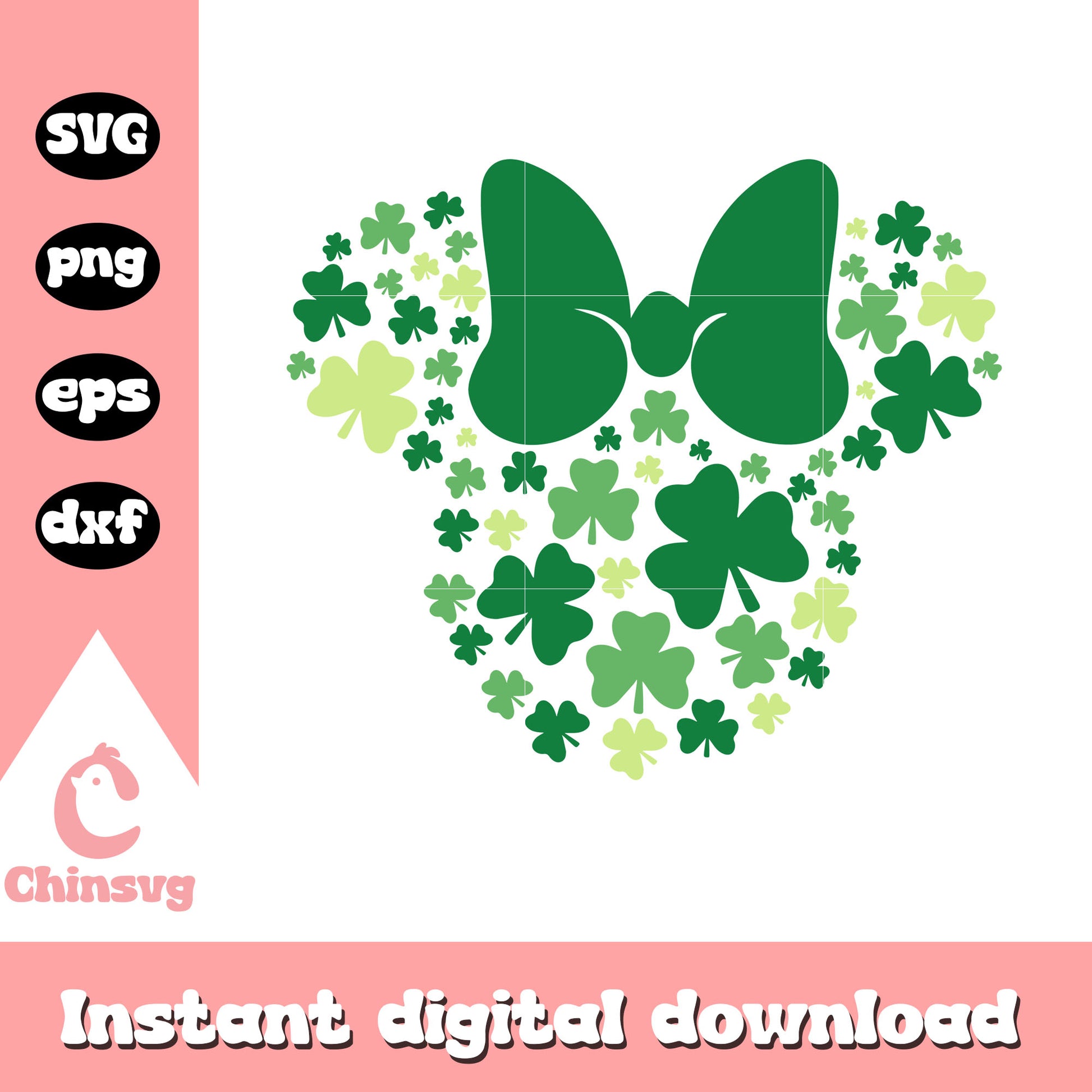 Minnie head clover st patrick's day svg, st patrick's day svg