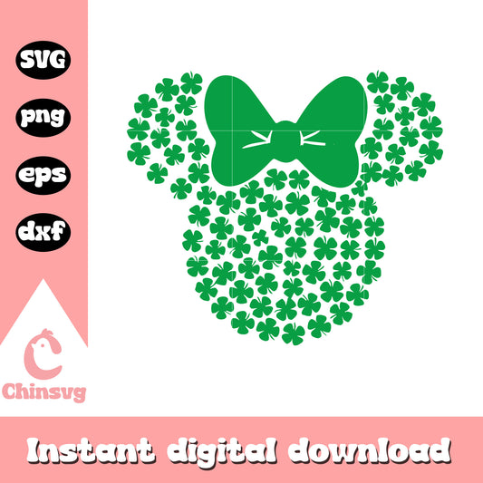 Minnie head clover svg, minnie head svg, minnie mouse st patrick's day