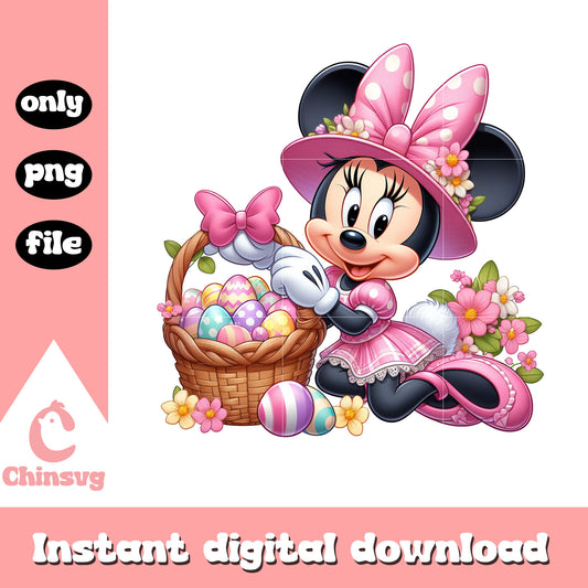 Minnie mouse and basket easter eggs png, easter eggs png, minnie png