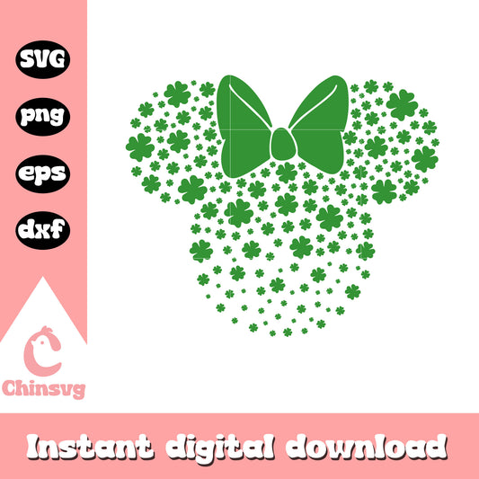 Minnie mouse head clover svg, minnie head svg, st patrick's day svg