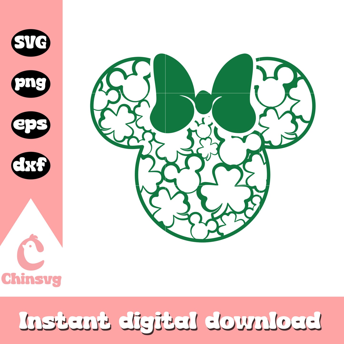 Minnie mouse head clover svg, st patrick's day svg, disney svg