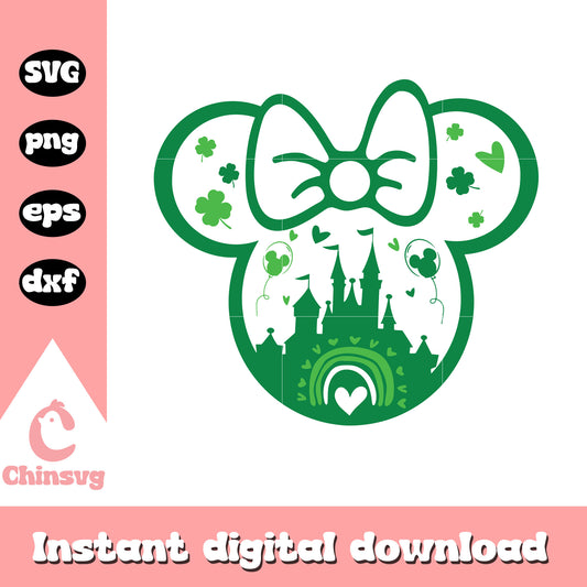 Minnie mouse head patrick's day svg, minnie mouse face, disney castle svg