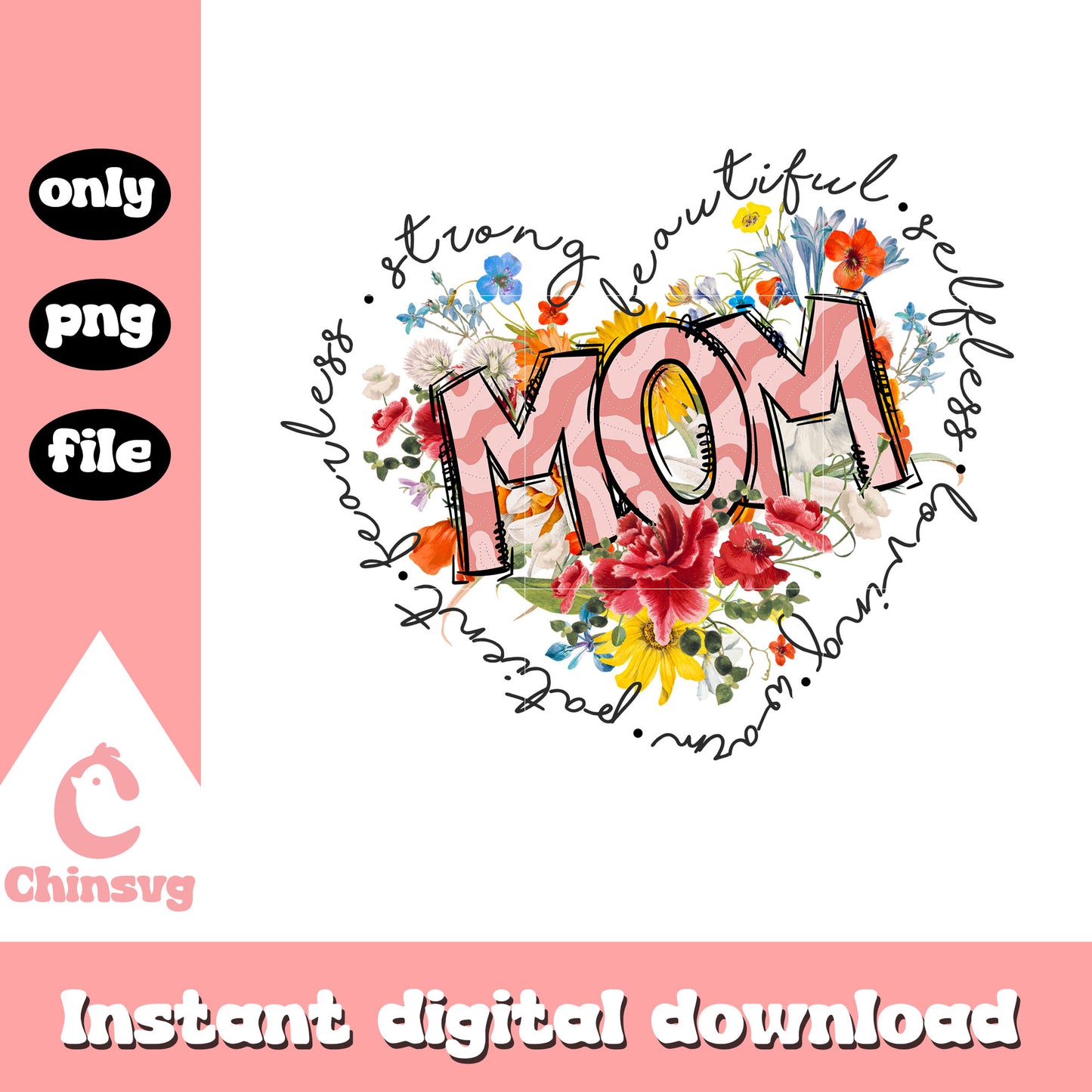 Mom strong beautiful heart design png, mothers day quotes png