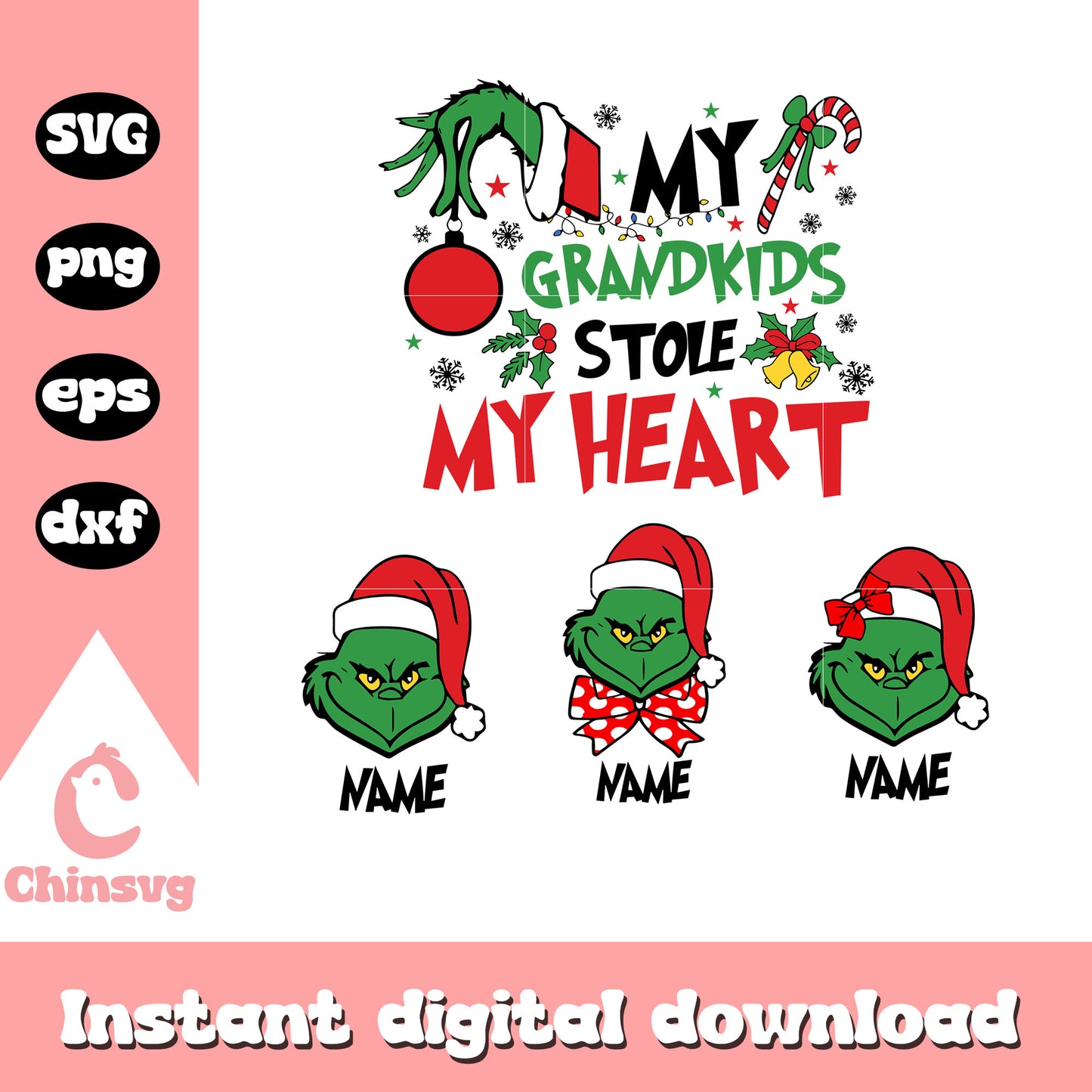 My grandkids stole my heart svg, grinch svg, christmas svg