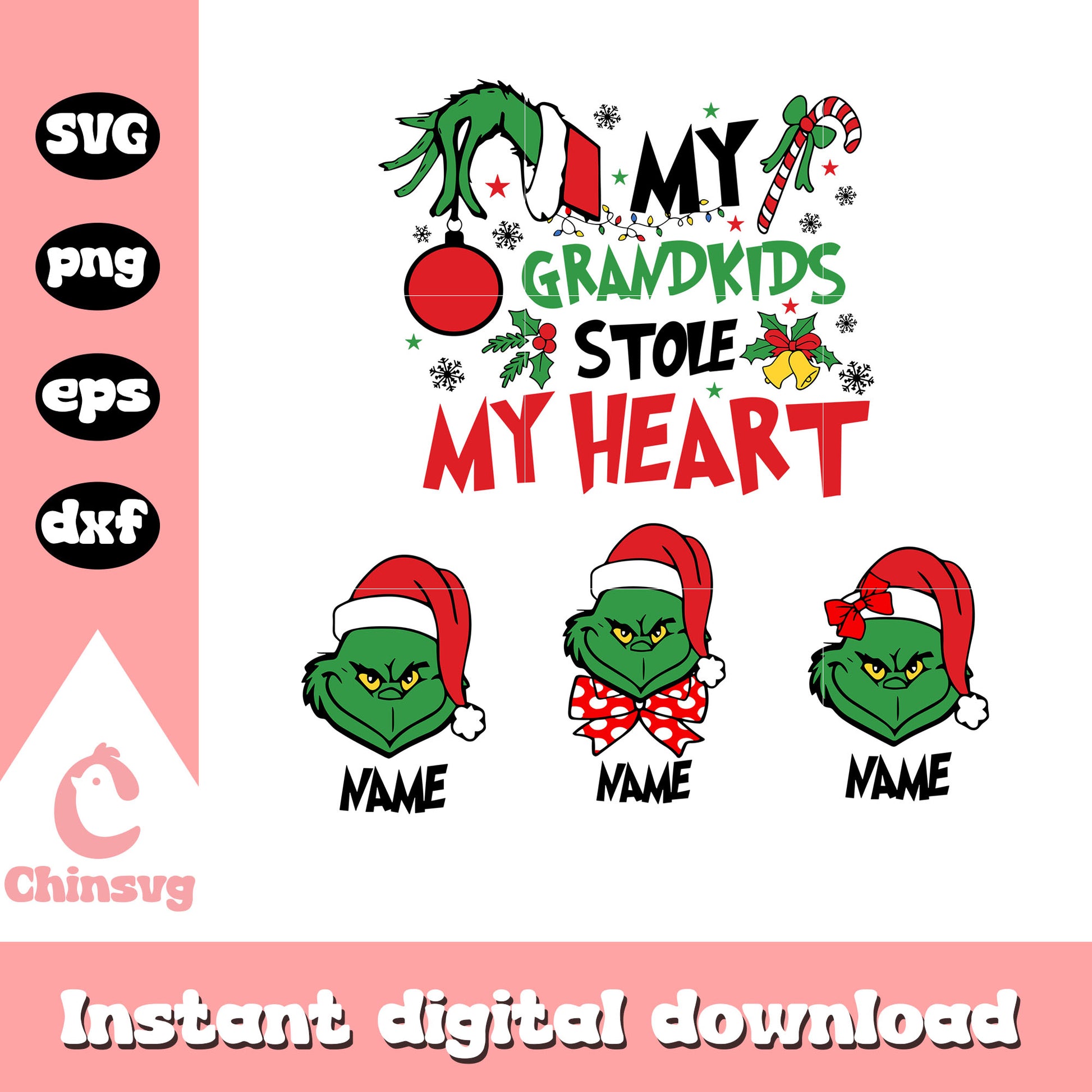 My grandkids stole my heart svg, grinch svg, christmas svg