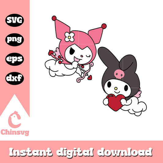 My melody and kuromi valentine svg, hello kitty svg, sanrio svg