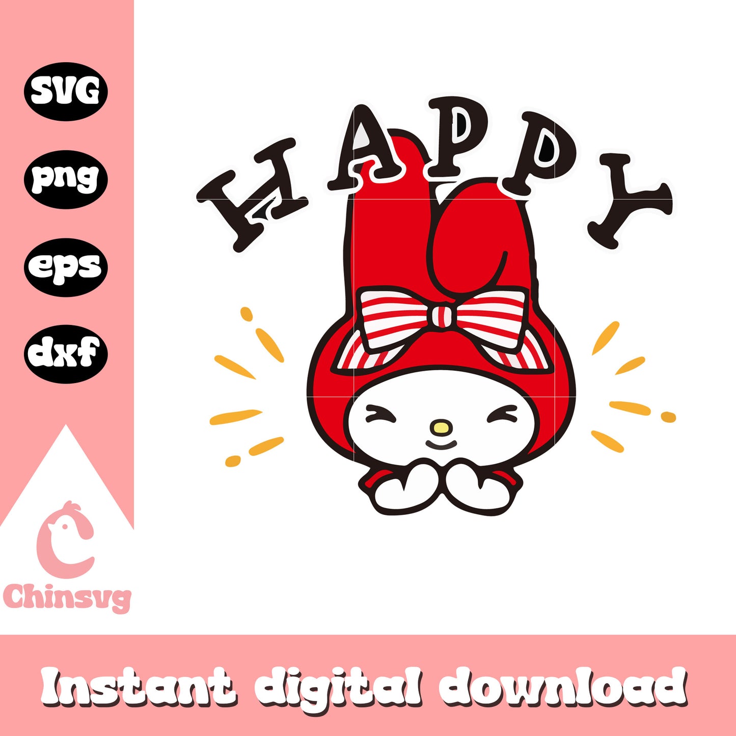 My melody cartoon happy svg, my melody sanrio svg, sanrio cartoon svg