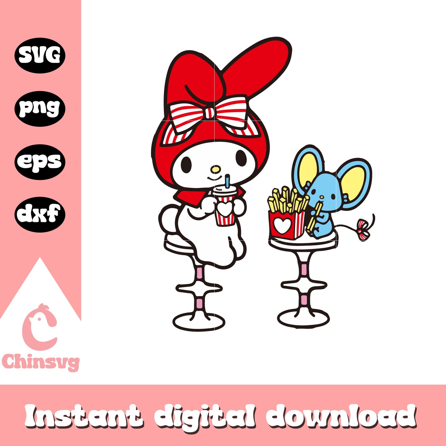 My melody drink coffee cartoon svg, my melody sanrio svg, cartoon sanrio svg