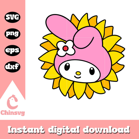 My melody face sunflower svg, my melody svg​, sanrio cartoon svg