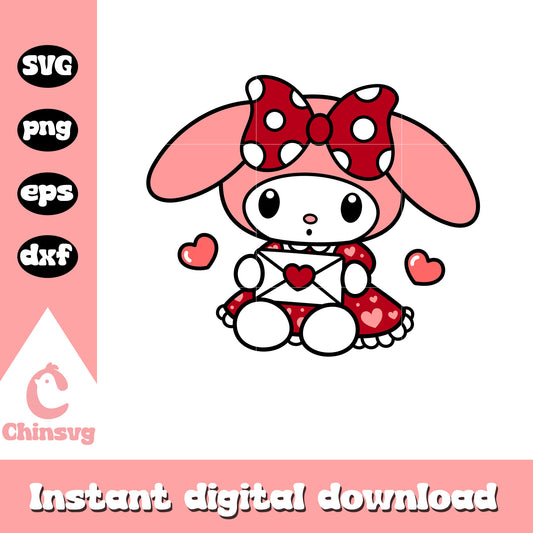 My melody love letter svg, hello kitty valentine, sanrio svg