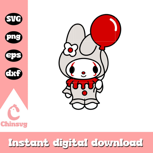 My melody pennywise balloon svg, halloween hello kitty svg