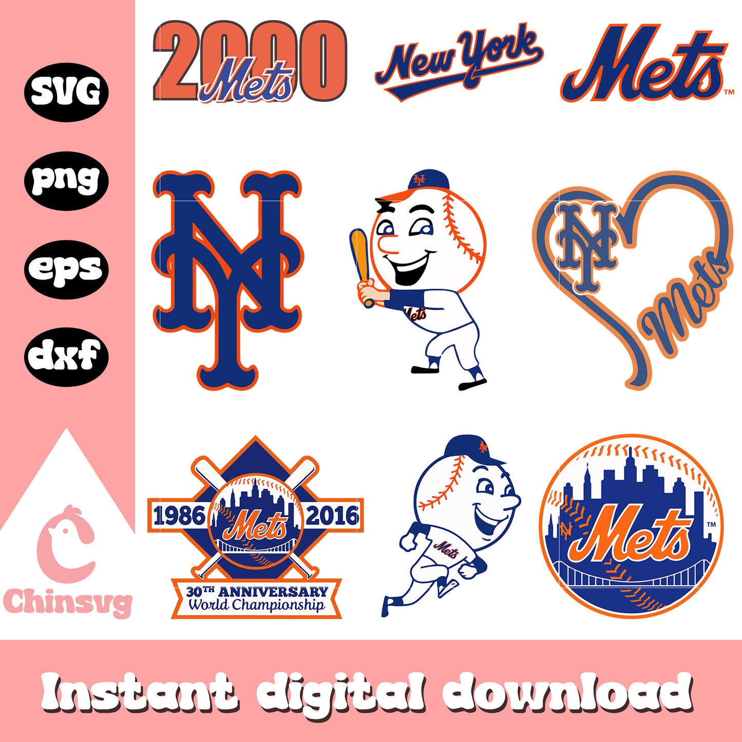 New york mets logo design bundle svg, new york mets​ svg