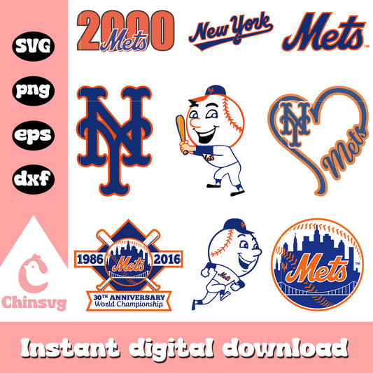 New york mets logo design bundle svg, new york mets​ svg