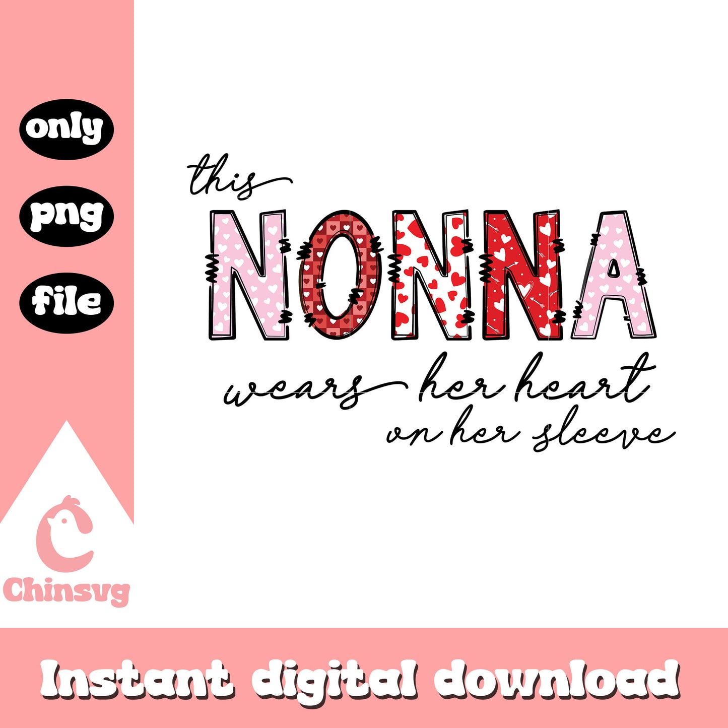 Nonna wears her heart on her sleeve png, heart png, mother png