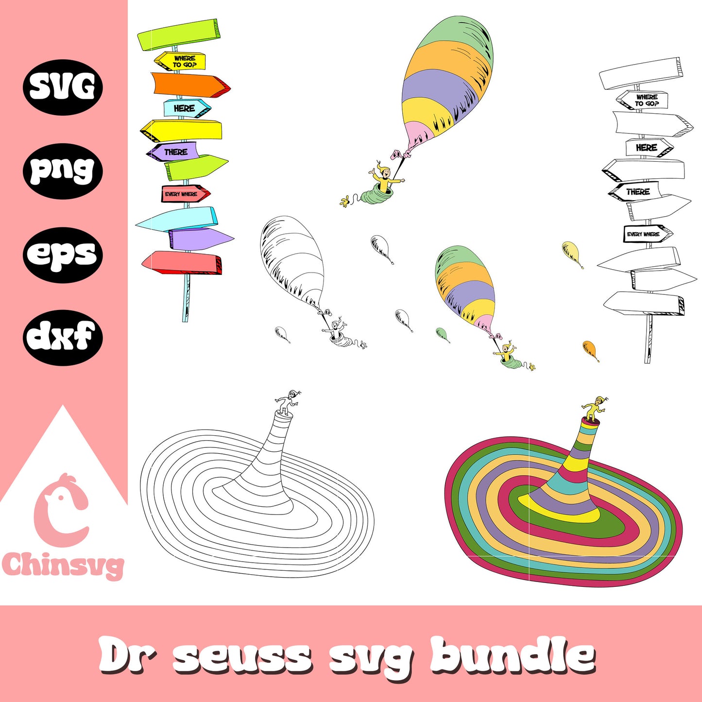 Oh the places you'll go bundle svg, dr seuss cartoons​ svg