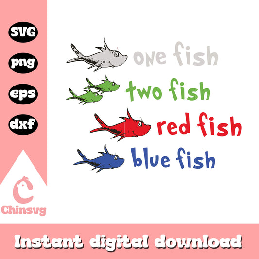 One fish two fish red fish blue fish svg, dr seuss characters svg