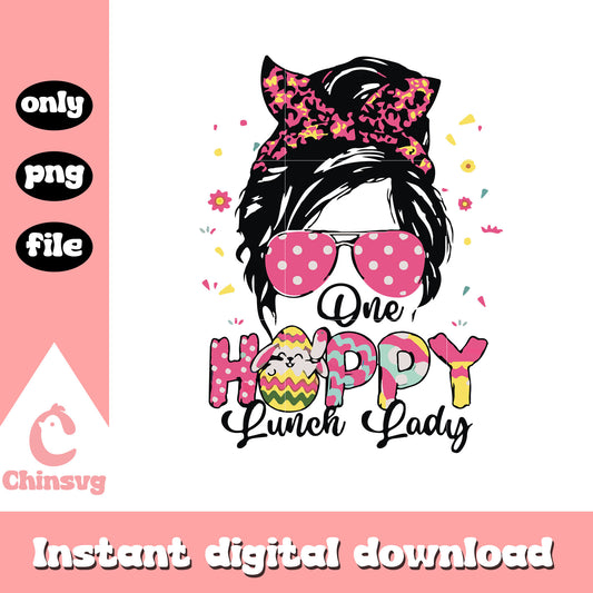 One hoppy lunch lady easter png, easter png, messy bun png