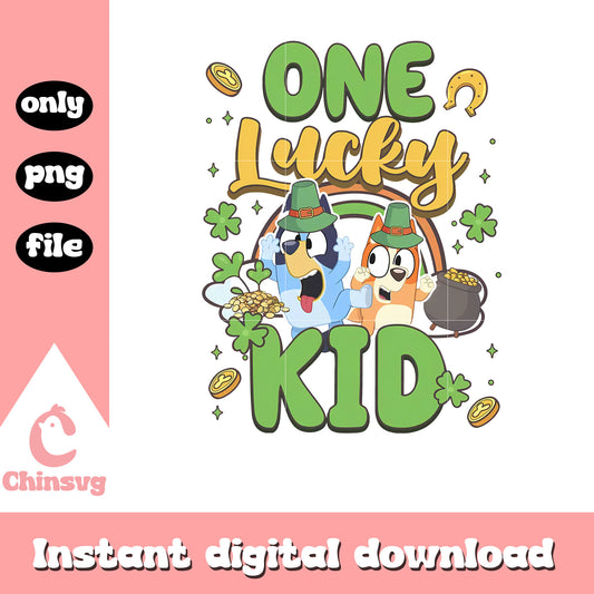 One lucky kid Bluey Bingo dog png, st. patrick's day png