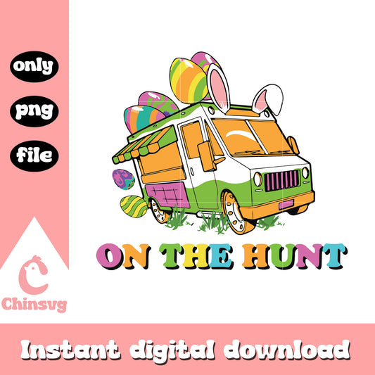 On the hunt truck bunny easter design png, easter day png