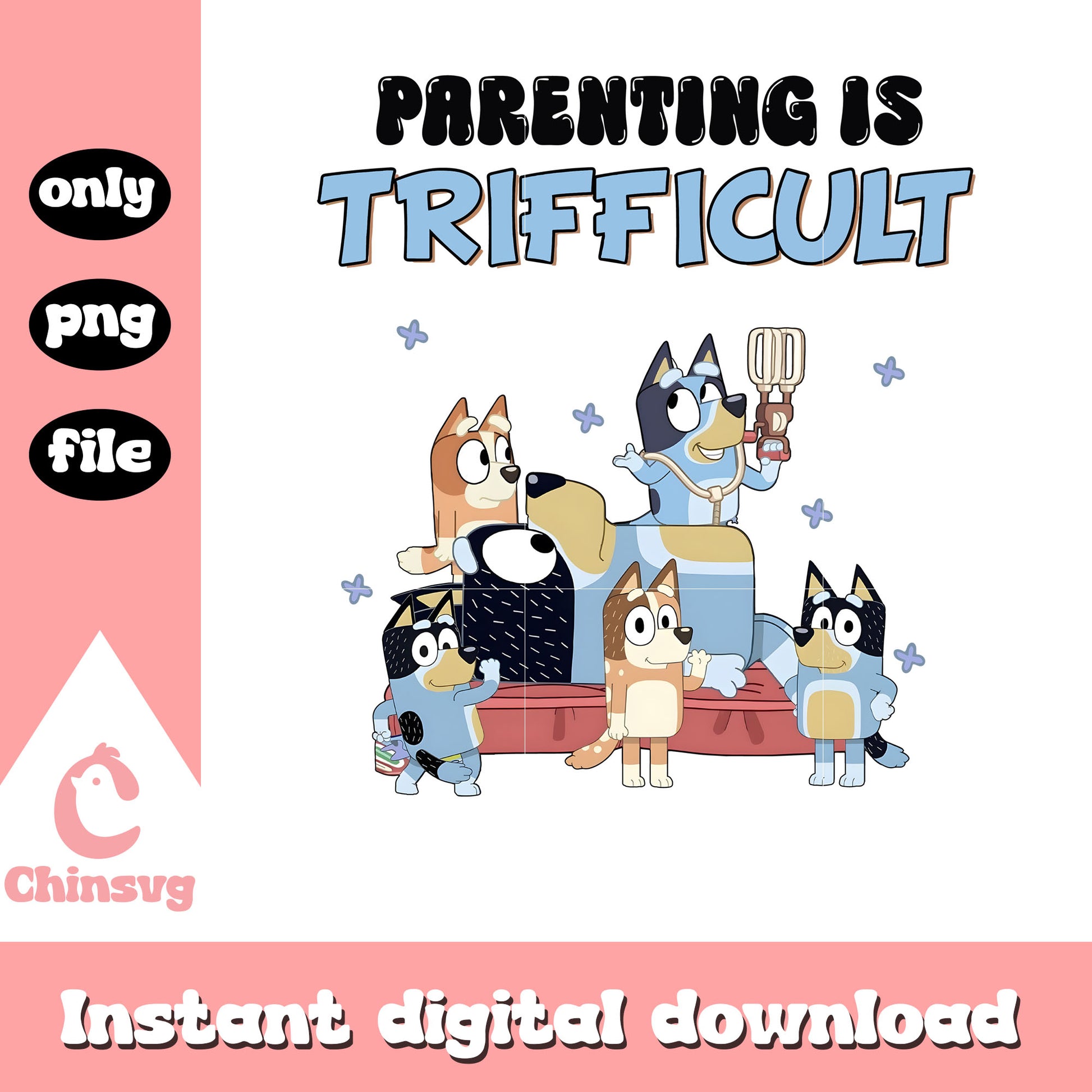 Parenting is trifficult design png, Bluey's family png