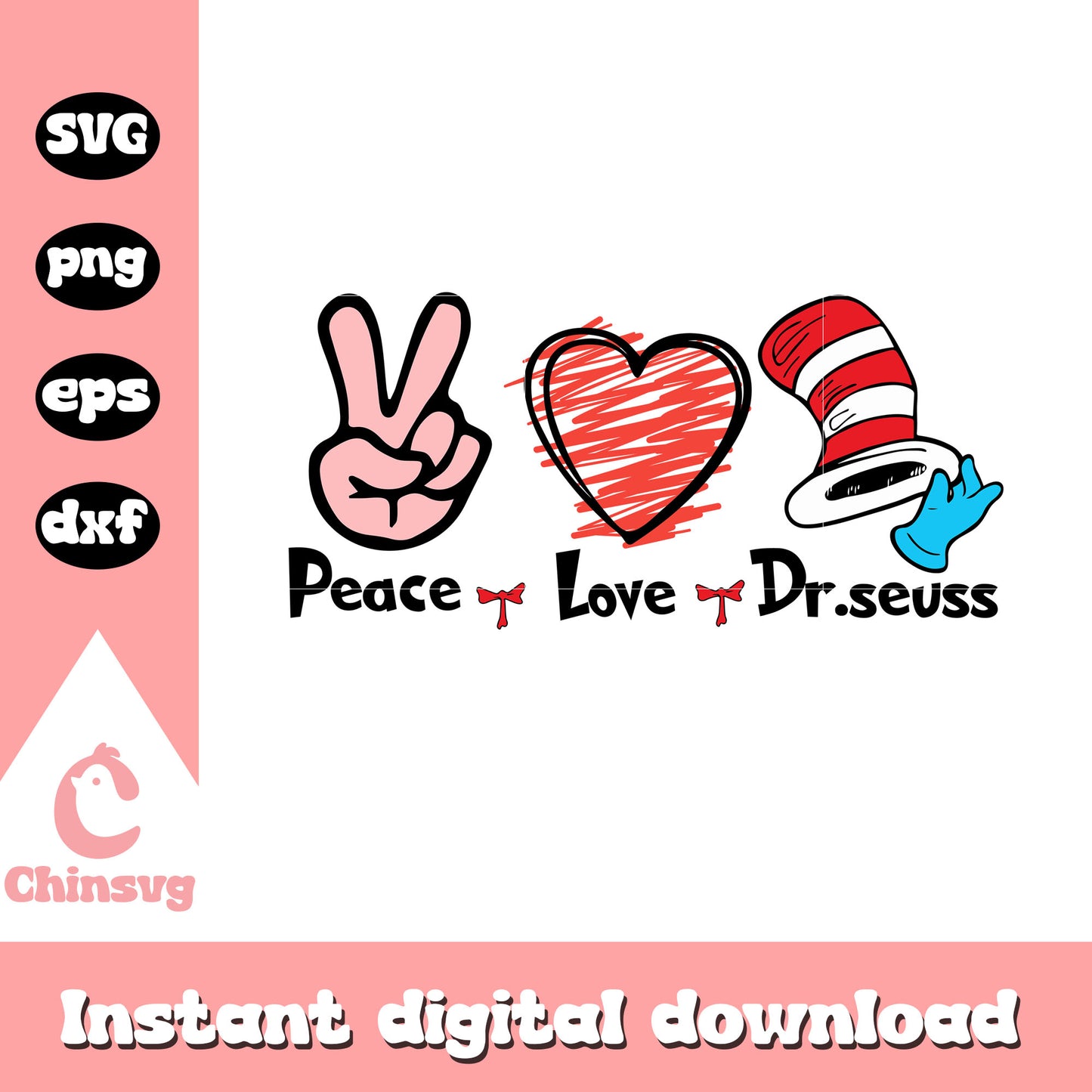 Peace Love dr seuss design svg, dr seuss valentines​ svg