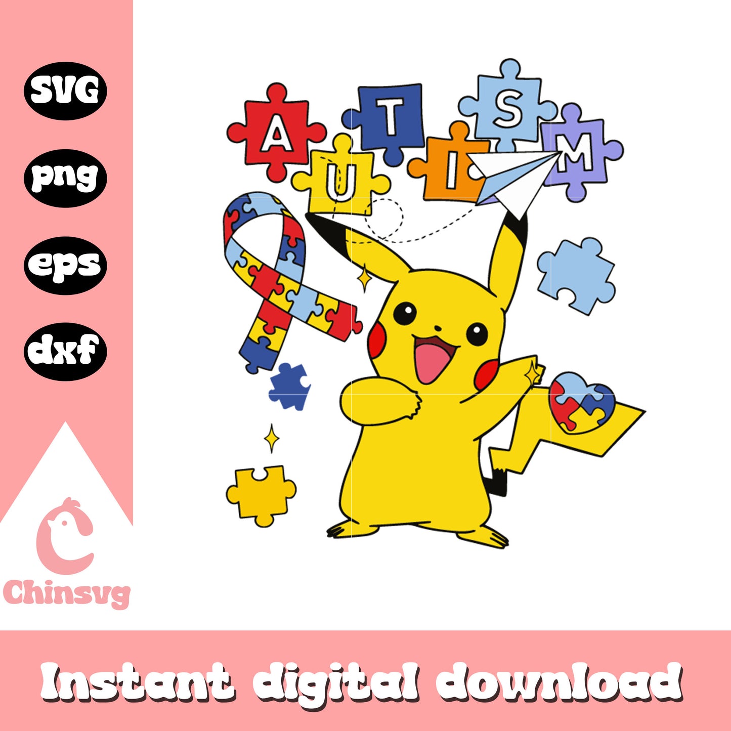 Pikachu character autism svg, autism awareness svg, cartoon svg